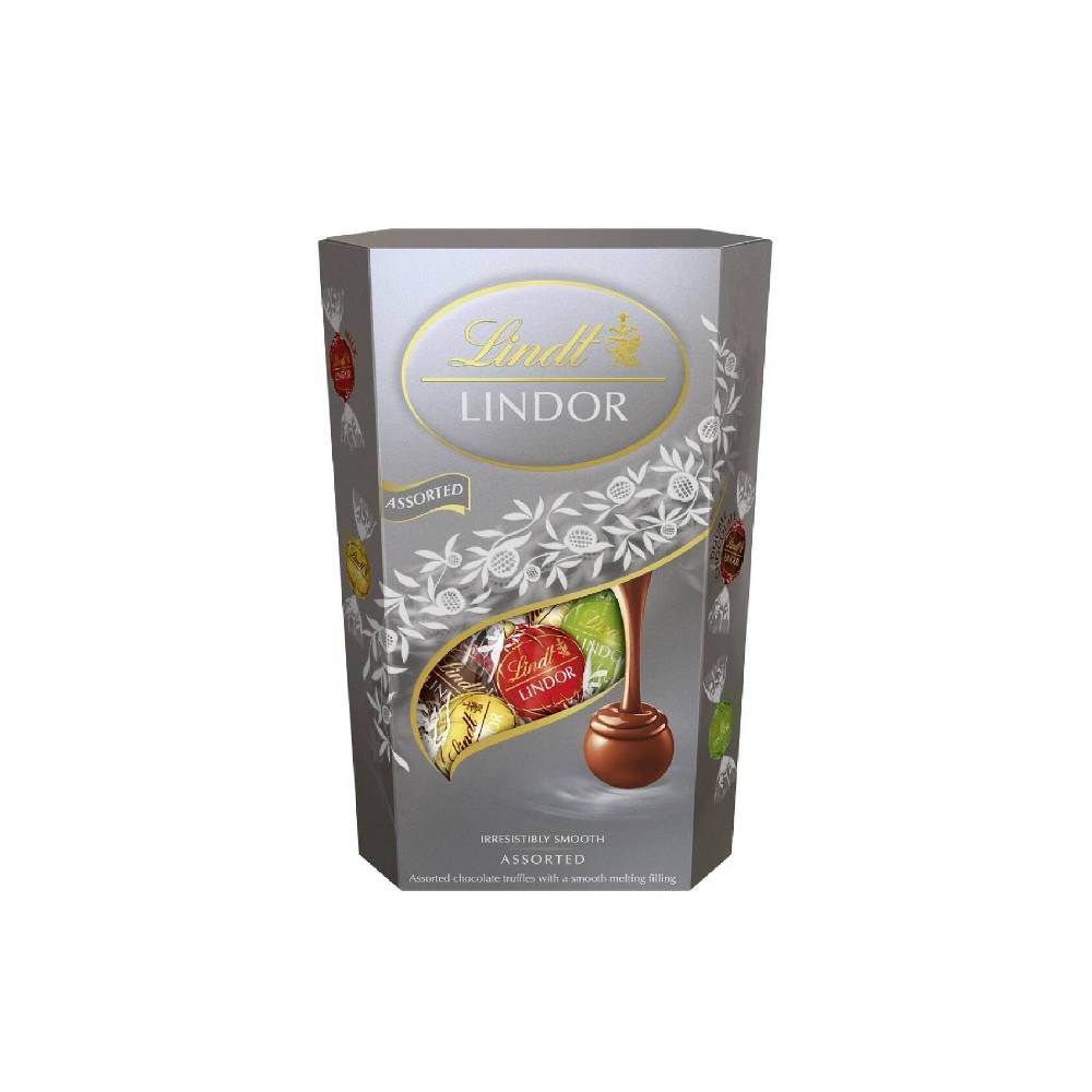 Lindt Lindor Silver Cornet - 337g box of assorted premium chocolate truffles, perfect for gifting and indulgent chocolate moments.