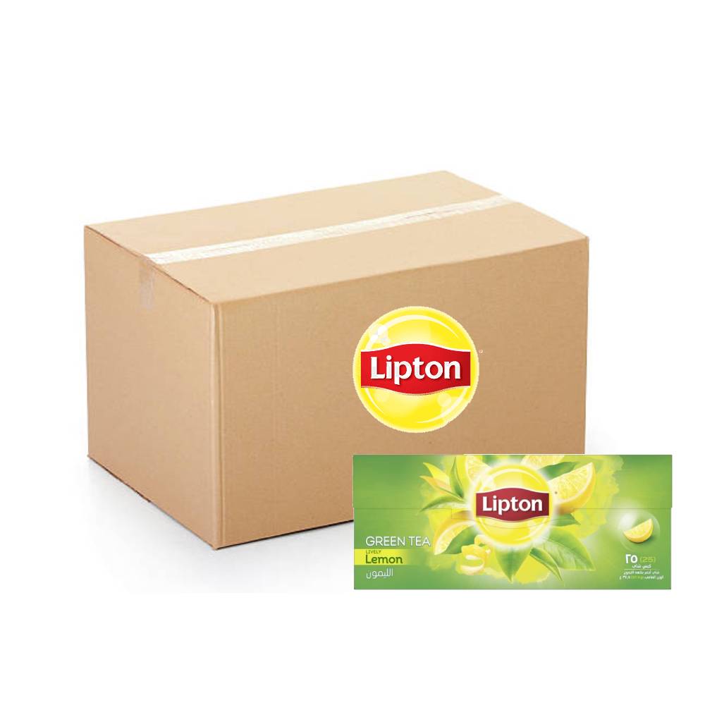 Pack of Lipton Green Tea Lemon Tea Bags 24 packs of 25 bags, refreshing lemon-flavored green tea, perfect for a soothing and revitalizing drink.