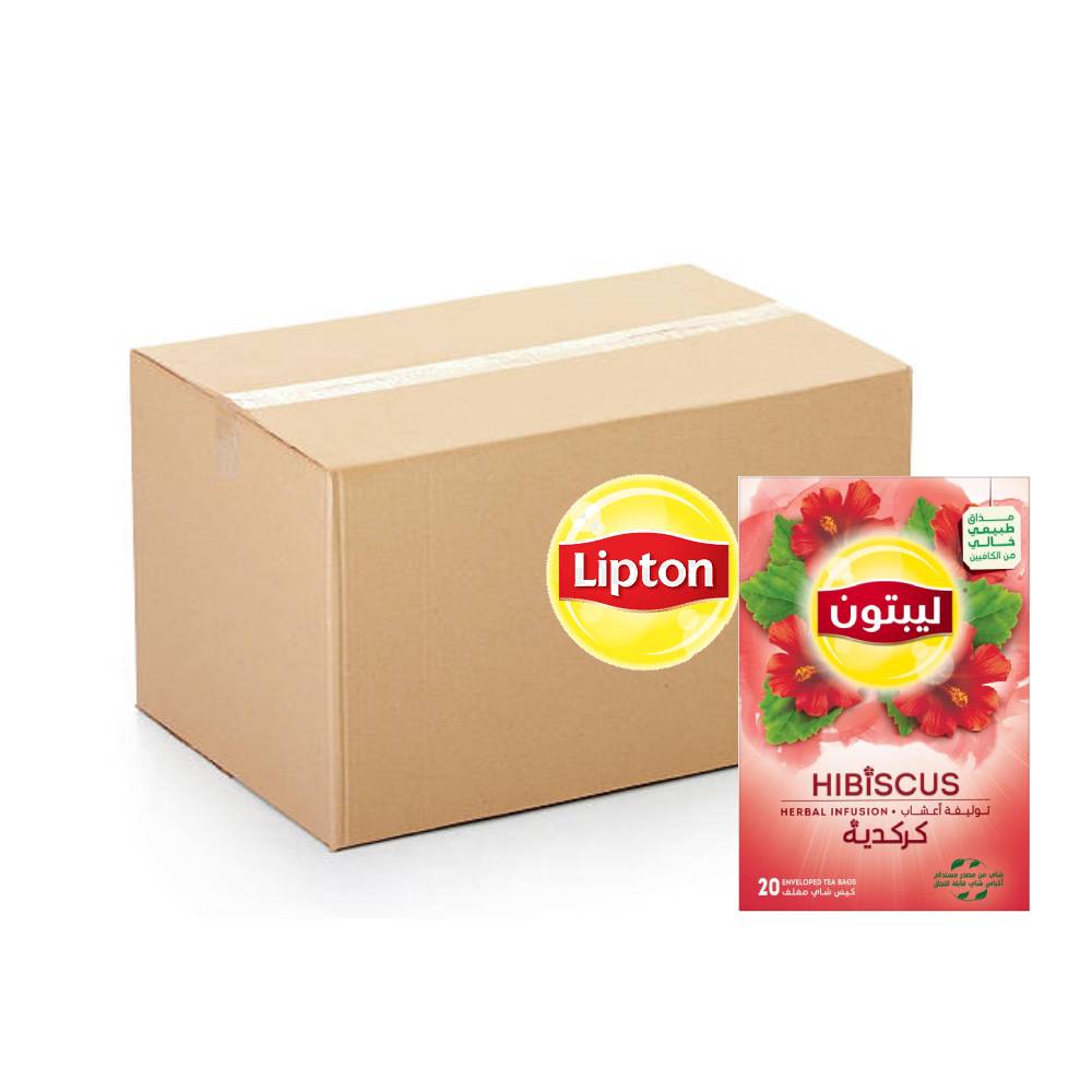 Lipton Herbal Infusion Hibiscus Tea Bags – 16x20x2g with vibrant, caffeine-free hibiscus tea bags in convenient packs for a refreshing herbal tea experience.