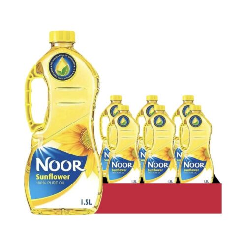 Noor Sunflower Oil 6x1.5ltr bottles for cooking and frying with pure sunflower oil.