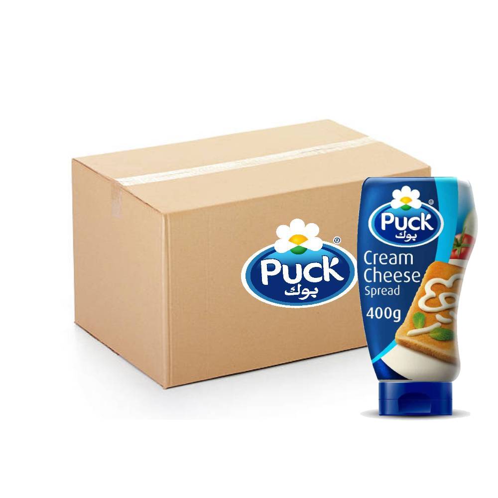 Puck Cream Cheese Squeeze – 12x400g pack of creamy, spreadable cheese ideal for sandwiches, snacks, and cooking.
