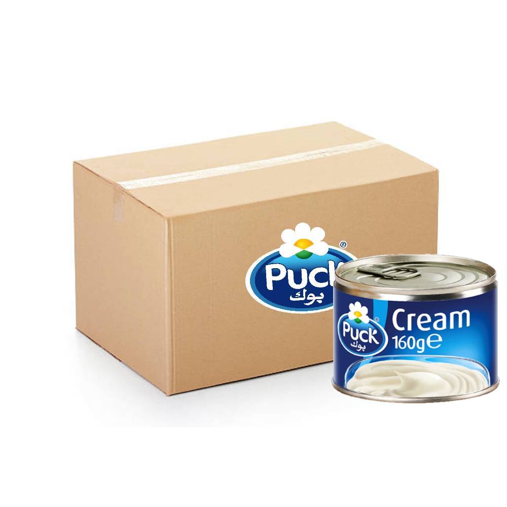 Puck Sterilized Cream Tin – 48x160g, rich and creamy sterilized cream ideal for desserts, cooking, and baking in convenient bulk packaging.