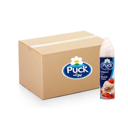 Image of Puck Whipping Cream Spray – 12x250g cans, perfect for easy and quick dessert topping with rich, creamy texture.