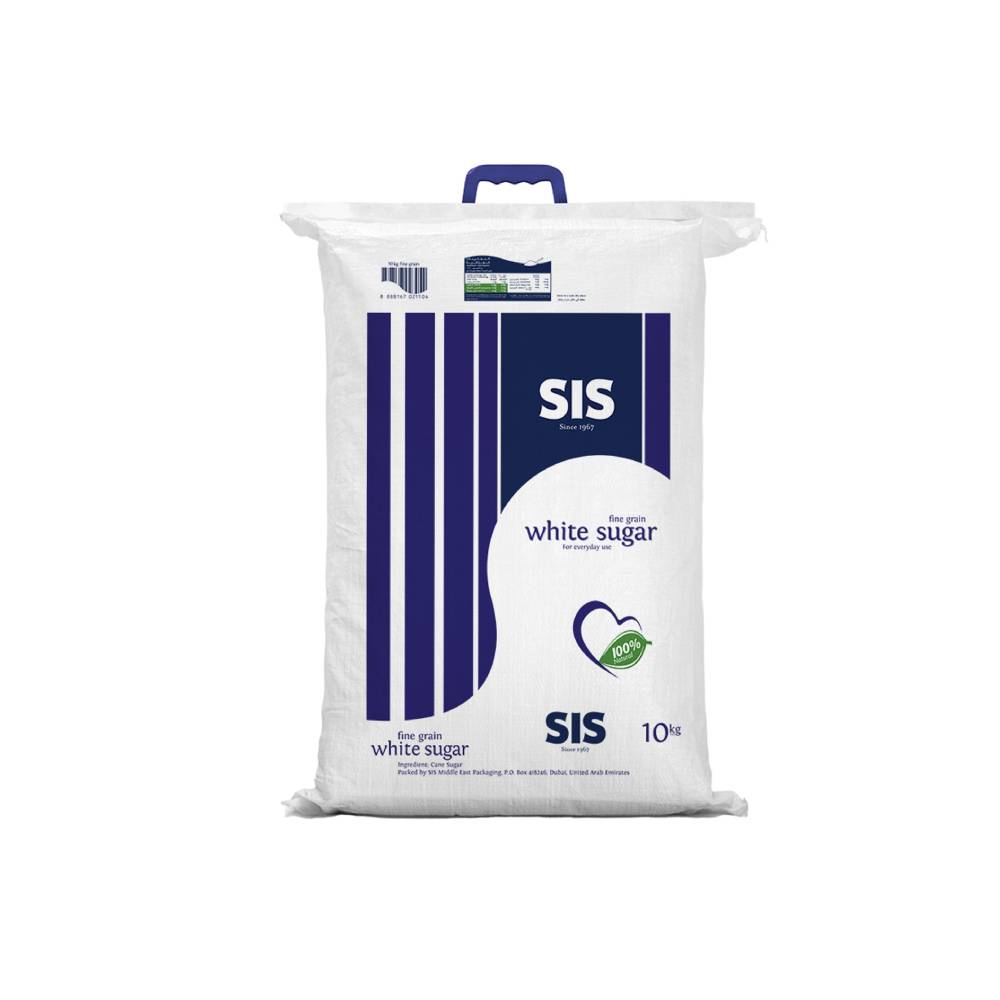 Sis Fine White Sugar 10kg pack - high-quality fine white sugar for baking and cooking.