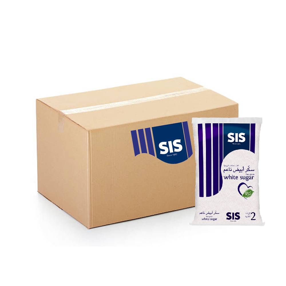 Sis Fine White Sugar 12x2kg pack – high-quality fine white sugar for baking and cooking.