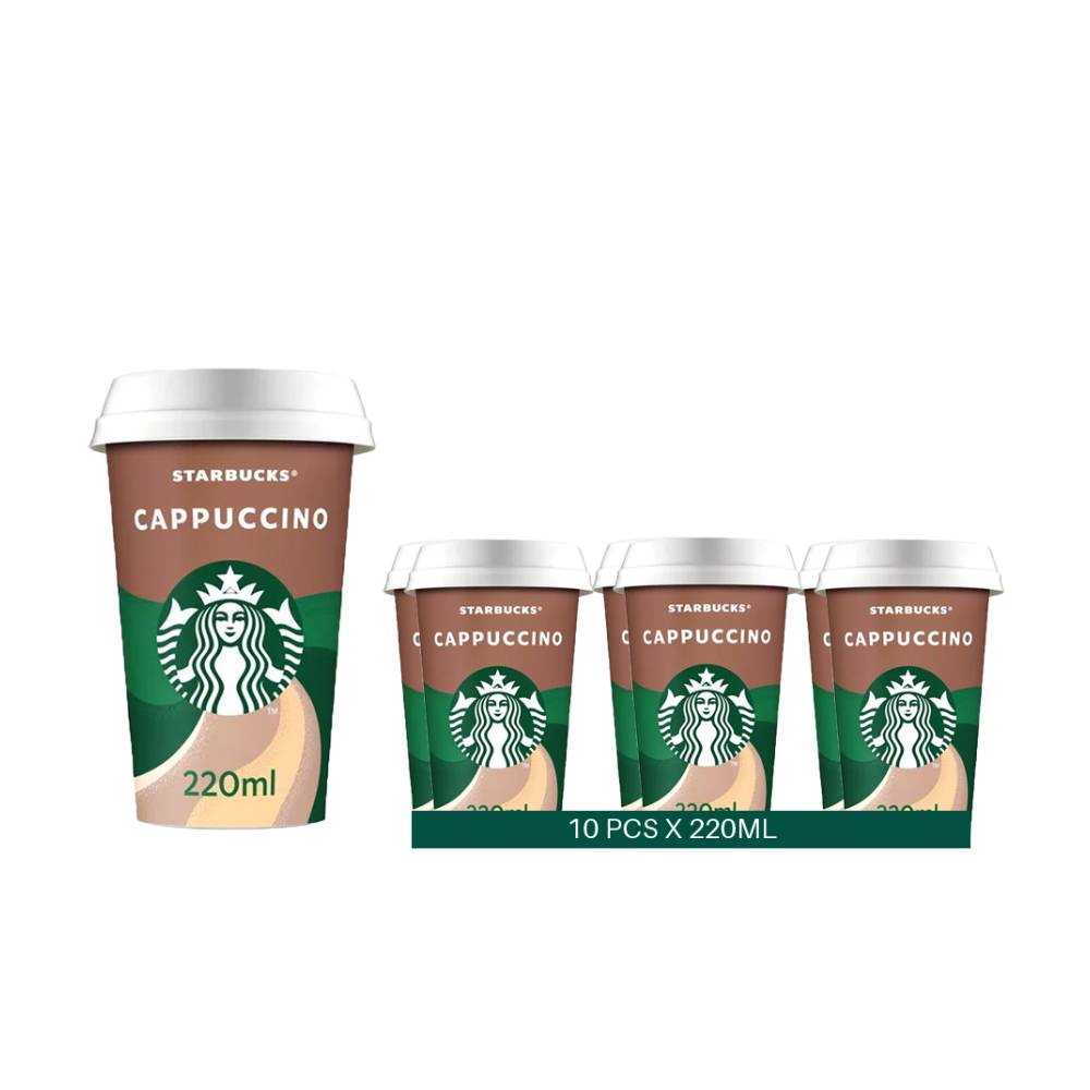 Starbucks Cappuccino Coffee Drink – 10x220ml pack featuring smooth, ready-to-drink cappuccino in convenient 220ml bottles