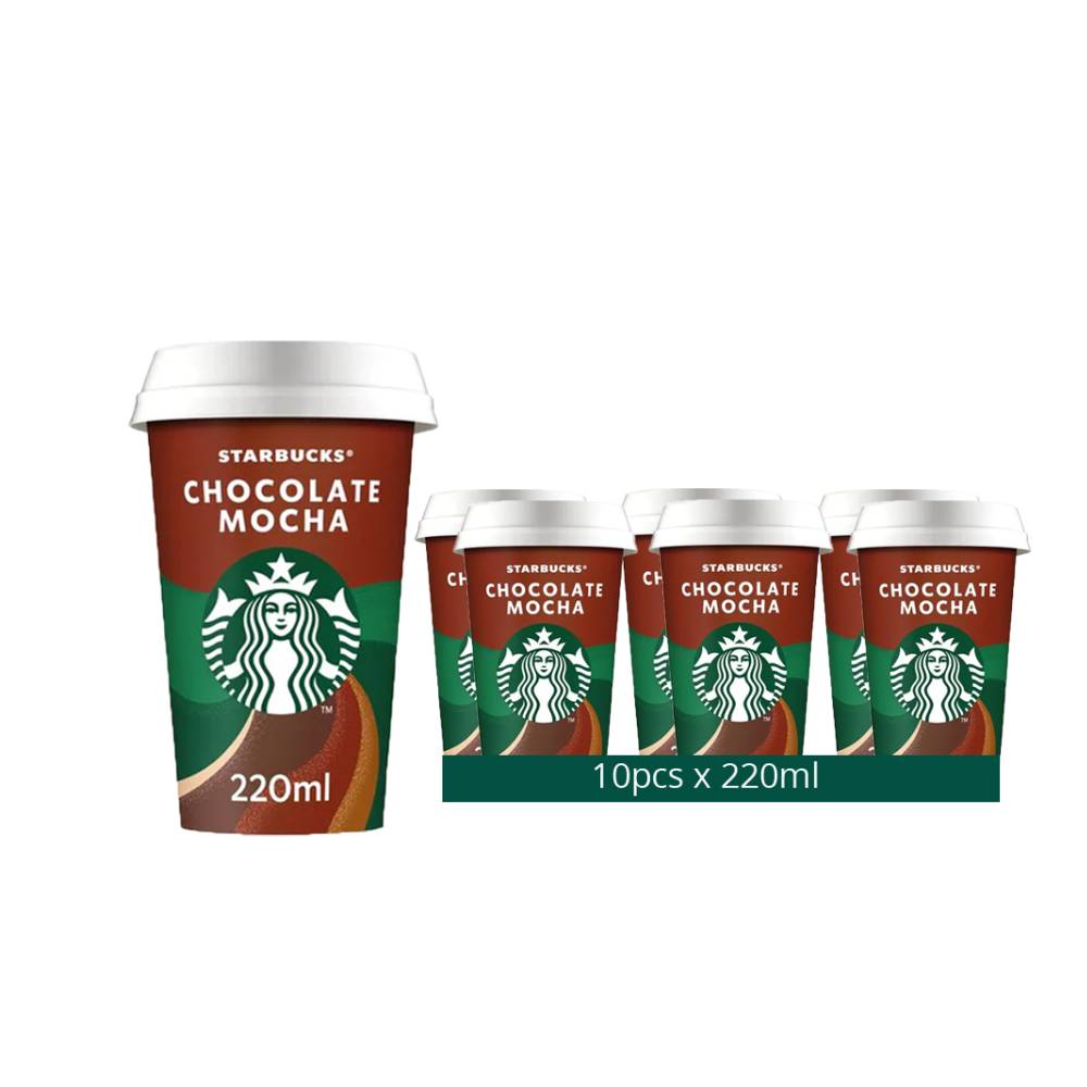 Starbucks Chocolate Mocha Coffee Drink - 10x220ml, rich chocolate mocha coffee in 220ml bottles, perfect for chocolate coffee lovers.