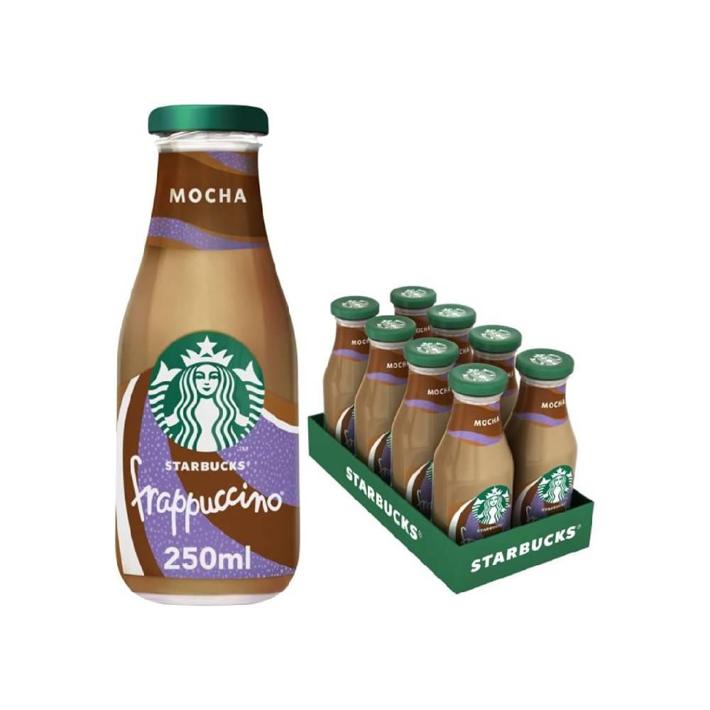 Starbucks Frappuccino Mocha coffee drink – 8x250ml bottles with rich mocha flavor, perfect for a creamy and refreshing coffee treat.