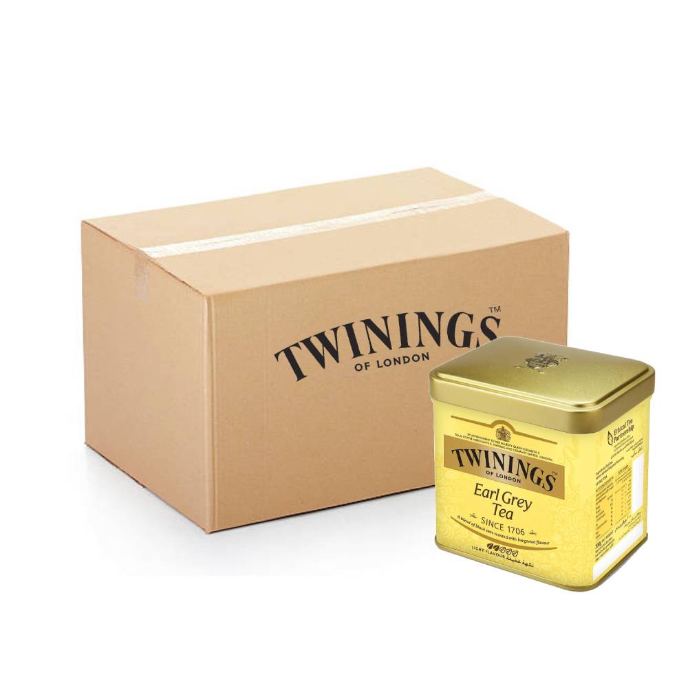 Twining's Earl Grey Loose Tea Tin - 6x200g with fragrant, classic Earl Grey black tea in convenient 200g tins – perfect for aromatic tea brewing.