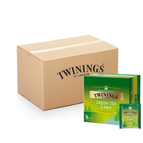 Twining's Green Tea Mint Tea Bags - 6x50s packs of refreshing green tea with mint flavor, perfect for soothing and revitalizing tea moments.