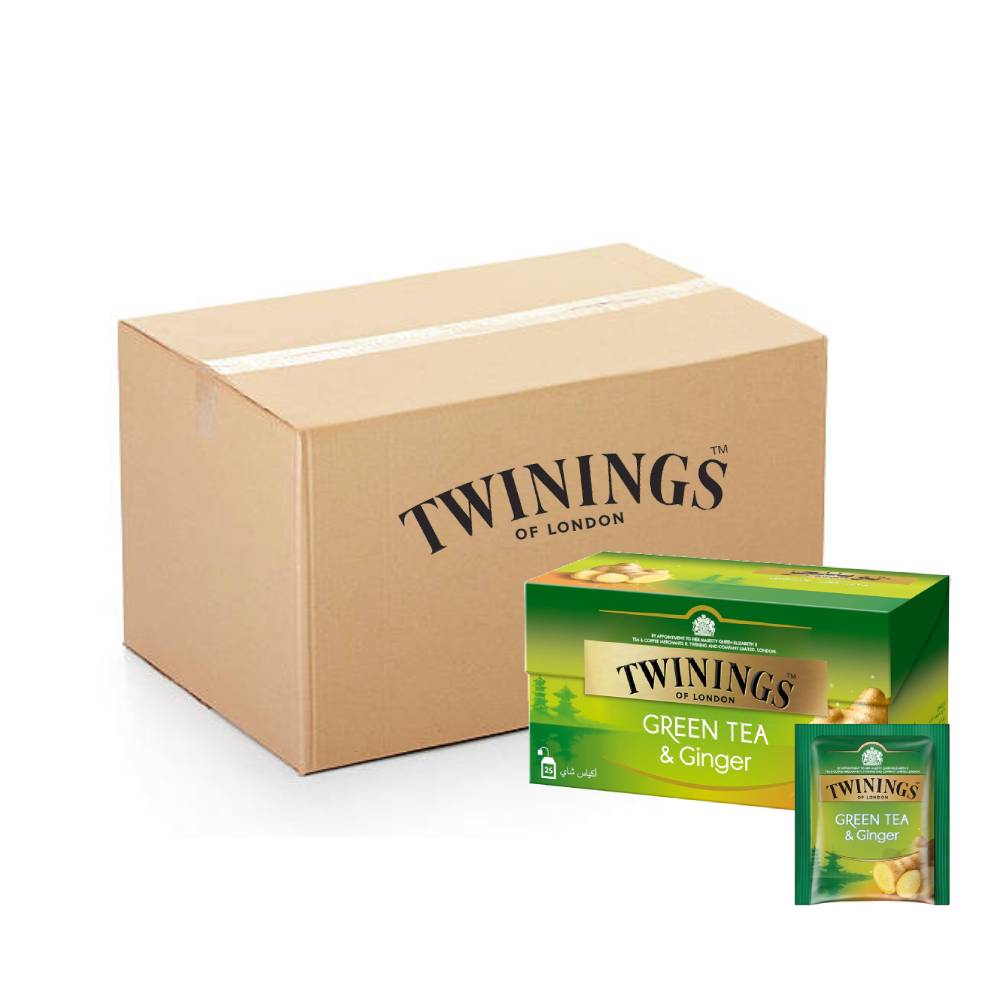 Twining's Green Tea and Ginger – 12x25s packs refreshing green tea blended with ginger in convenient 12 packs of 25 tea bags for a soothing and flavorful experience.