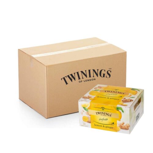 Twining's Infuso Lemon and Ginger Tea - 6x50s packs of herbal tea with zesty lemon and warming ginger flavor—ideal for a soothing tea experience.