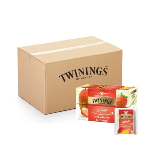 Twining's Infuso Strawberry & Mango Tea – 6x20s features fruity strawberry and mango flavored tea bags in convenient 6 packs of 20, perfect for a refreshing and aromatic tea experience.