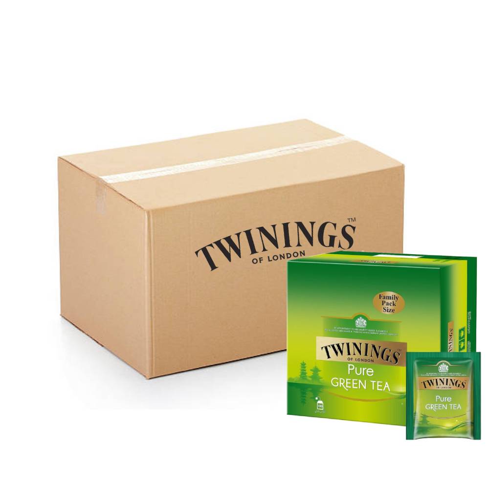 Twining's Pure Green Tea bags – 4 packs of 100, premium green tea for a fresh and healthy brew.