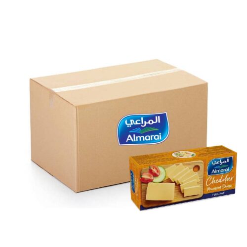 Almarai Cheddar Block Cheese Full Fat 12x250g – rich full-fat cheddar cheese blocks in convenient 250g packs