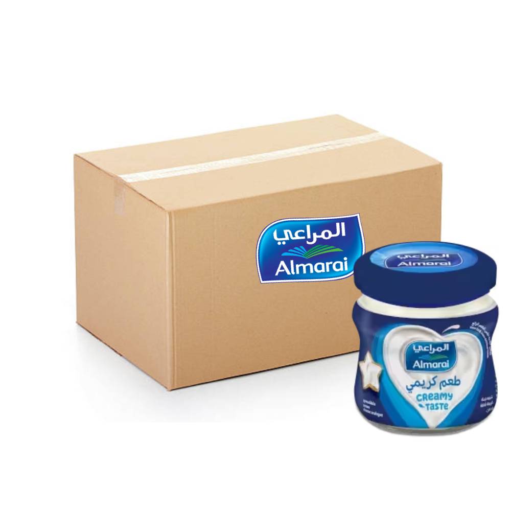 Almarai Cream Cheese Spread Jar pack of 12 jars, each 120g, creamy and smooth cheese spread perfect for sandwiches and cooking.