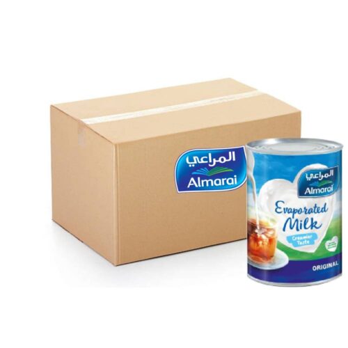 Almarai Evaporated Milk Full Fat - 18x410g cans, rich and creamy milk ideal for cooking and baking