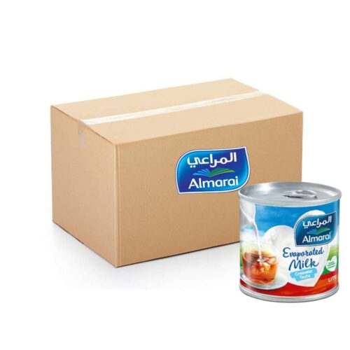 Almarai Evaporated Milk Low Fat 36x170g pack, creamy low-fat evaporated milk for cooking and beverages