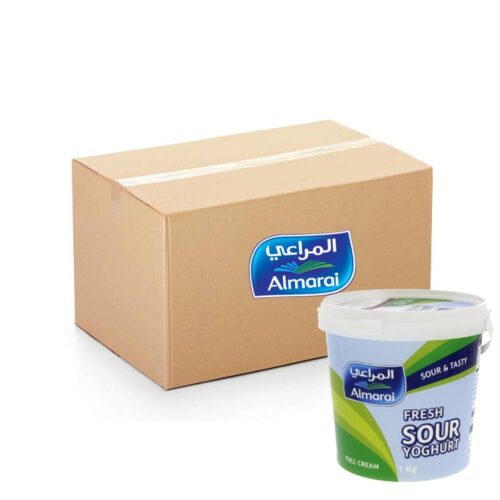 Almarai Full Cream Fresh Sour Yoghurt 12x1kg pack with rich creamy texture and authentic sour flavor