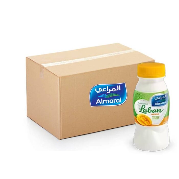 Almarai Mango Flavoured Laban pack of 72 bottles, 180ml each, refreshing mango-flavored dairy drink.