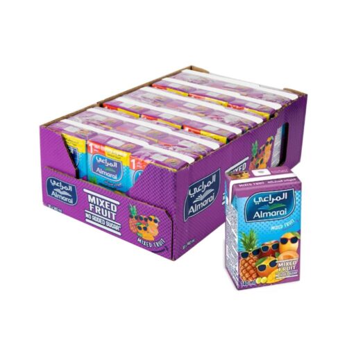 Almarai Mixed Fruit Drink No Added Sugar 18x140ml pack with fresh fruit flavors and zero added sugar