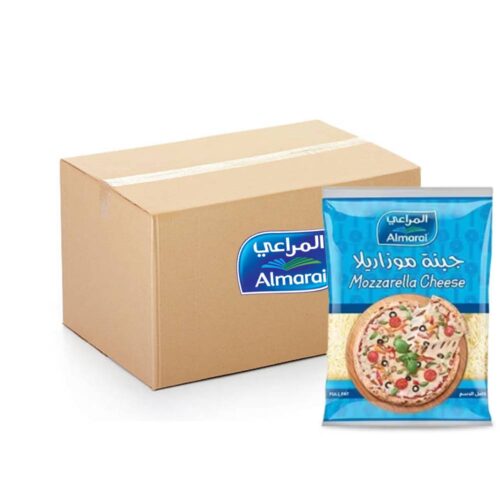 Almarai Mozzarella Shredded Cheese - 16x180g pack, perfect for pizzas, pastas, and baked dishes, offering premium quality and rich flavor.