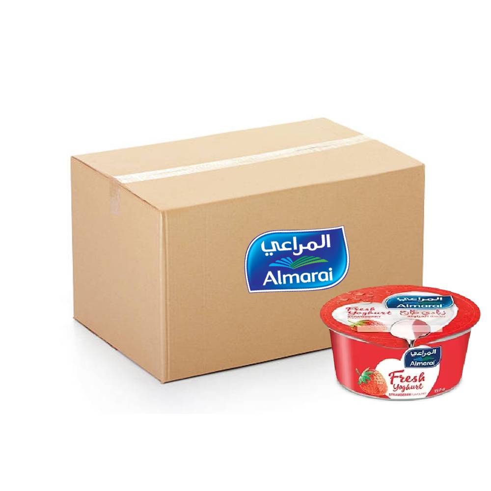 Almarai Strawberry Flavoured Fresh Yoghurt 60x150g pack of creamy and fresh strawberry-flavored yoghurt.