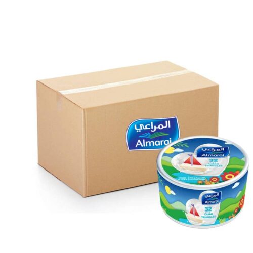 Almarai Triangle Cheese 32 Portion - 16x480g pack featuring creamy and smooth triangle cheese portions, perfect for snacks and lunchboxes.