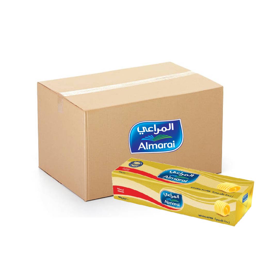 Almarai Unsalted Natural Butter 40x100g pack – smooth and creamy butter for cooking and baking.