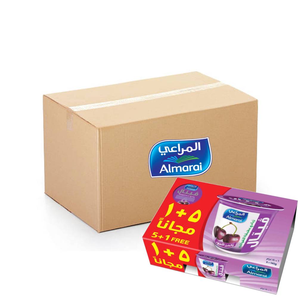 Almarai Vetal Black Cherry Fruit Yoghurt 12x5+1x140g pack with creamy black cherry flavored yogurt.