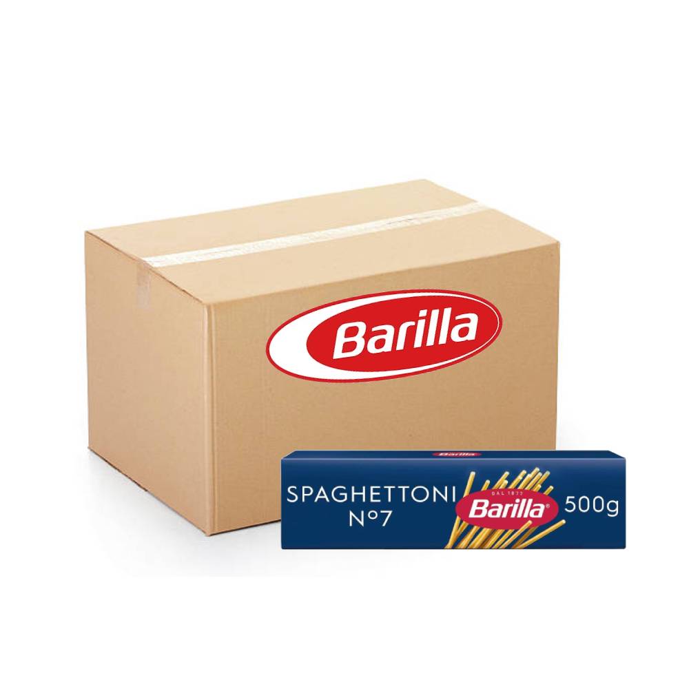 Barilla Pasta Spaghetti No.7 – 24x500g pack of premium Italian spaghetti made from 100% durum wheat semolina, ideal for traditional and modern pasta recipes