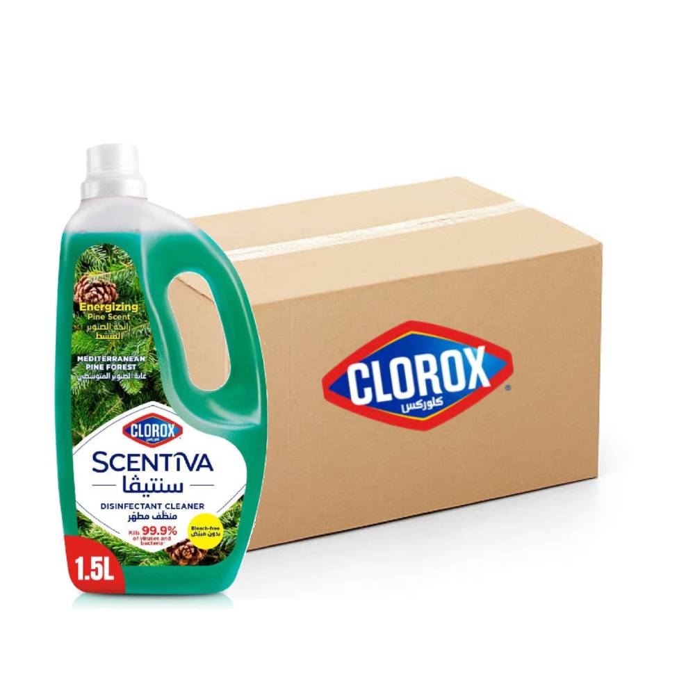 Clorox Scentiva Multipurpose Disinfectant Cleaner Pine Forest - 12x1.5Ltr, Bulk items, Catering, Wholesale price, Kill 99.9%, Floor Cleaner