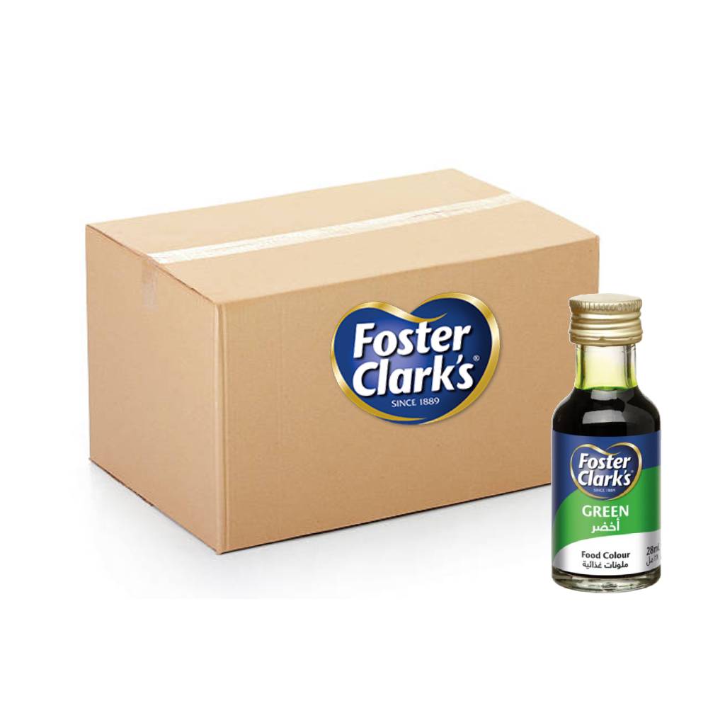 Foster Clark’s Food Color Green bottles 6x12x28ml for vibrant green food coloring in baking and cooking.