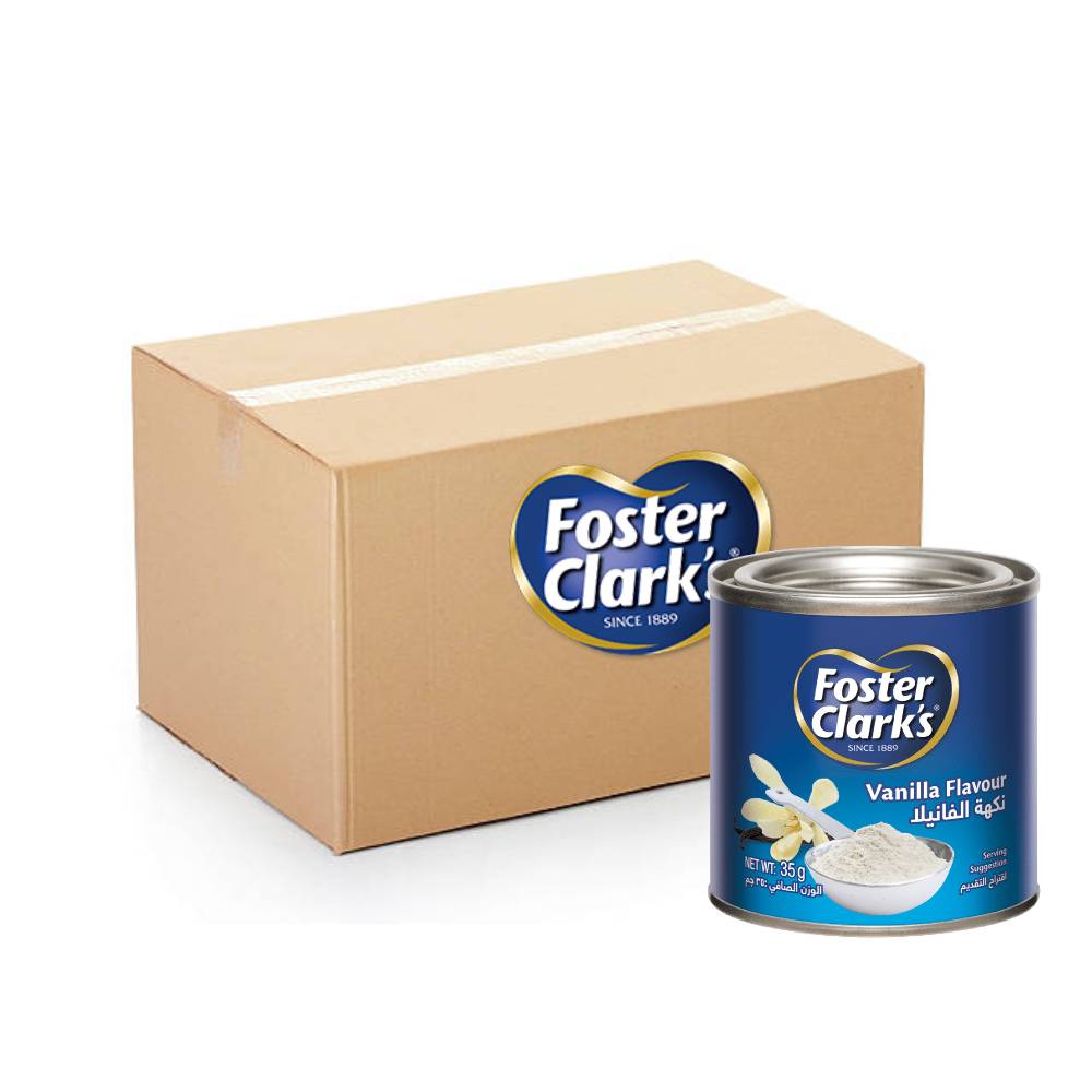 Foster Clark’s Vanilla Powder 12x12x35g packaging, pure vanilla flavor for baking and desserts