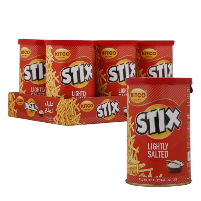 Kitco Potato Sticks Lightly Salted – 6x45g pack of crispy, golden potato snacks with a touch of salt, perfect for light snacking.