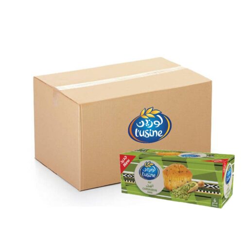 Lusine Cardamom Cake 28g pack of 6 – 16x168g, aromatic mini cakes with cardamom flavor, ideal for snacks and tea time.