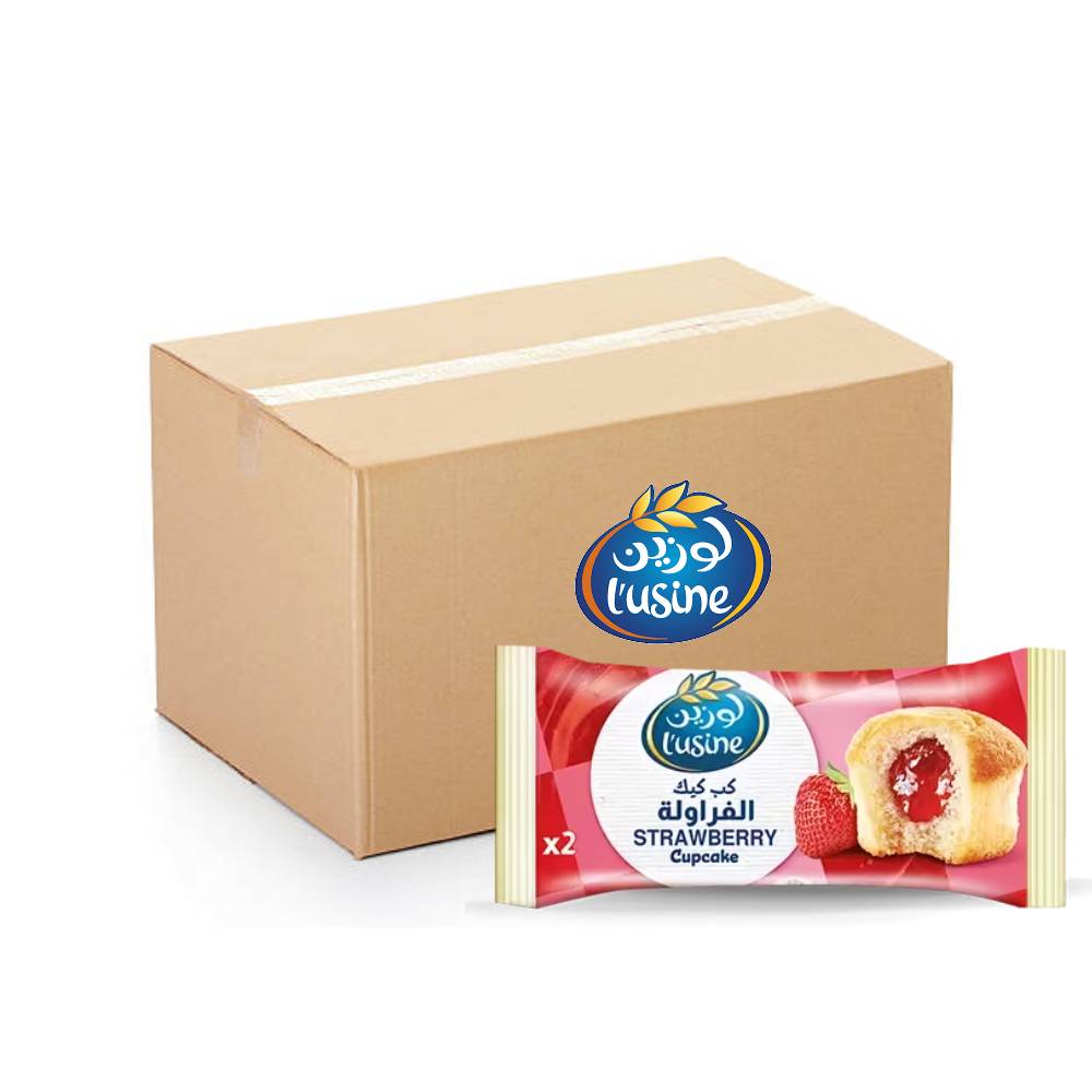 Lusine Strawberry Cup Cake 30g pack of 2 – 48x60g in retail packaging, soft and fruity cupcakes perfect for individual snacks or bulk purchase