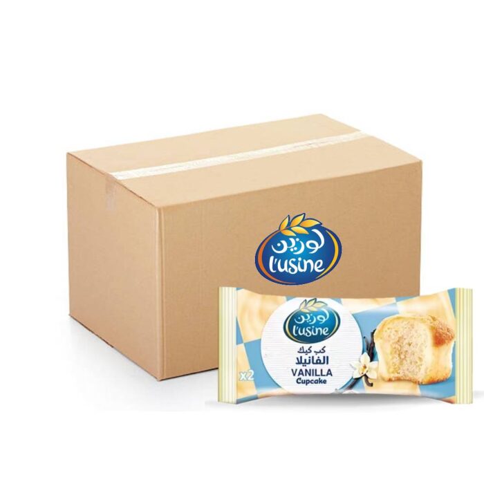 Lusine Vanilla Cup Cake 30g pack of 2 – 48x60g, soft and fluffy vanilla cupcakes ideal for snacking and sharing.