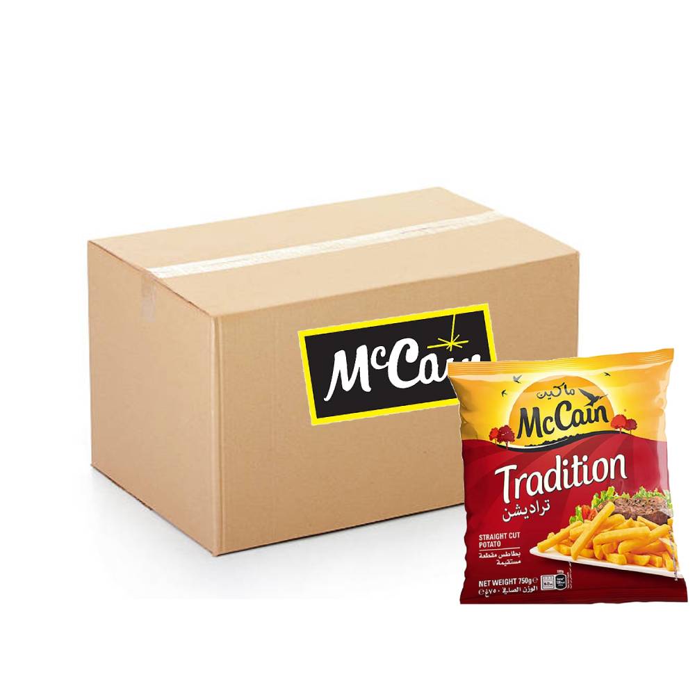 McCain Tradition Straight Cut Potato – 12x750g frozen straight-cut potato fries, ideal for crispy snacks and meals, perfect for home cooking and catering.