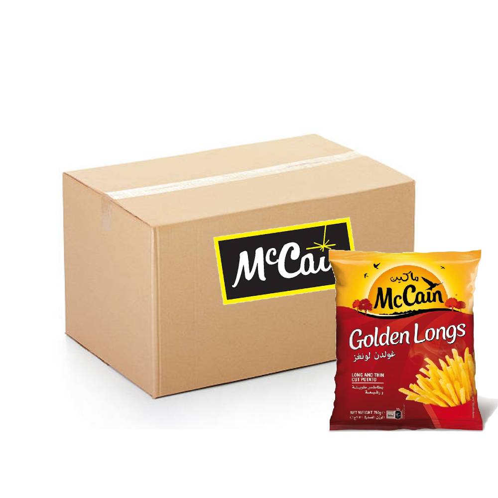McCain Golden Long French Fries – 12x750g, crispy and golden frozen fries ideal for snacks and meals, perfect for home and commercial use.
