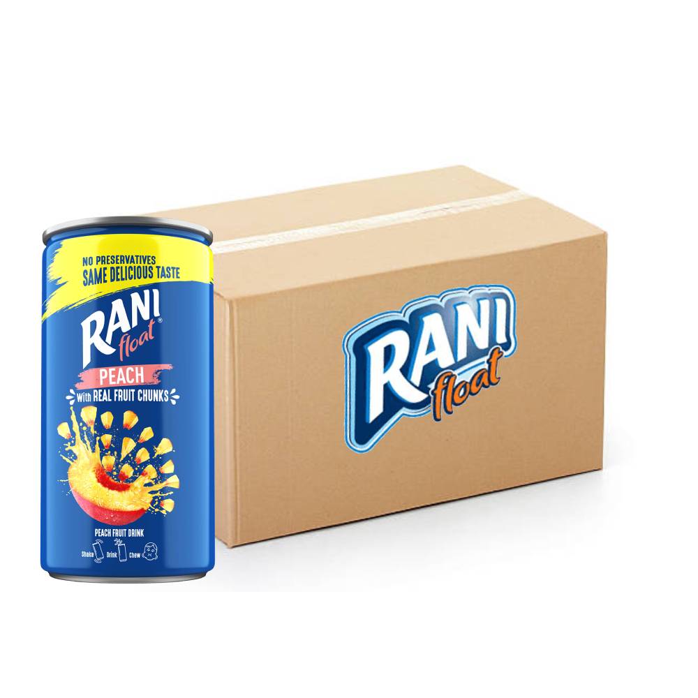 Rani Float Peach Fruit Drink 24x180ml – Peach Juice with Real Fruit Pieces, Refreshing and Fruity Beverage, Perfect for On-the-Go, Lunchboxes, and Parties