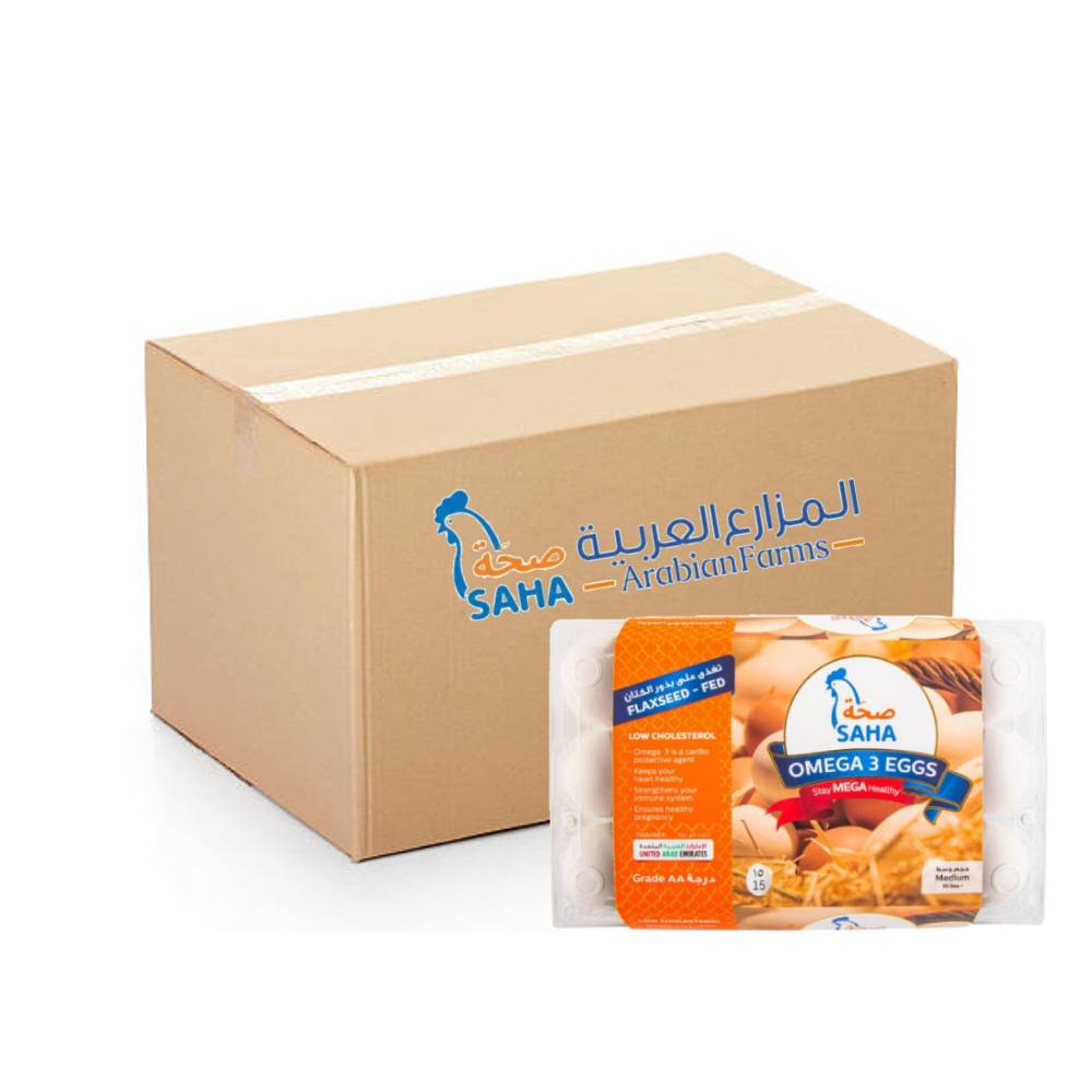 Saha Omega 3 White Eggs Medium 24x15s – Nutritious Medium White Eggs Enriched with Omega-3, High-Quality Eggs for Cooking and Baking, Bulk Pack for Home and Foodservice