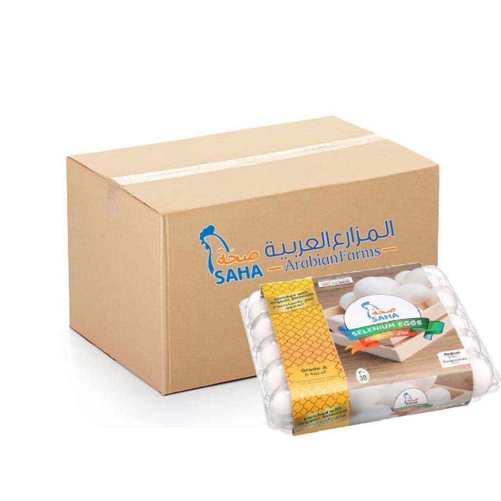 Saha Selenium White Eggs Medium 12x30s – Nutritious medium white eggs enriched with selenium, perfect for healthy meals, bulk pack for home and foodservice.