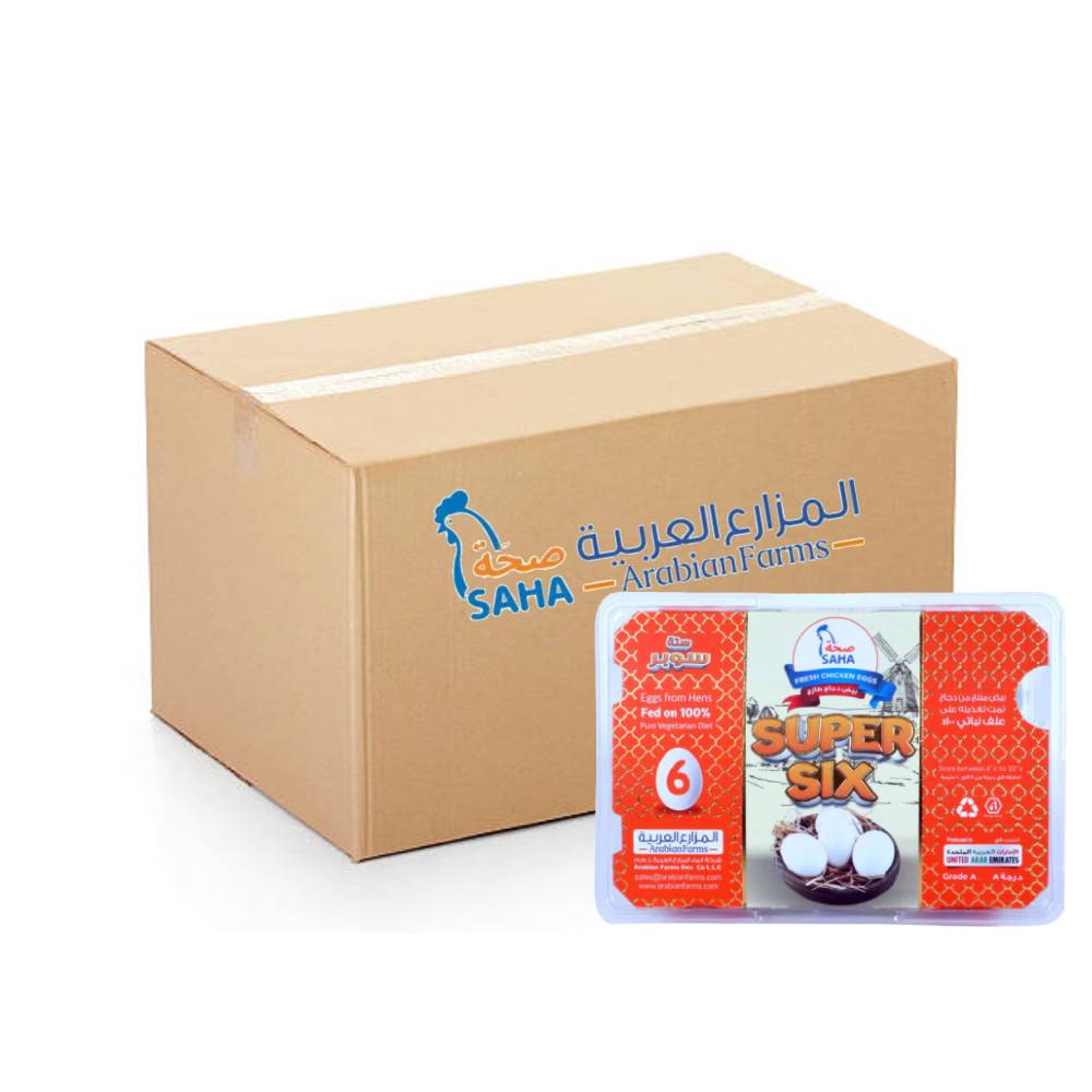 Saha Super Six White Eggs 60x6s – Fresh white eggs pack of 60 cartons, each with 6 eggs, high-quality eggs ideal for cooking and baking, bulk pack for home and foodservice.