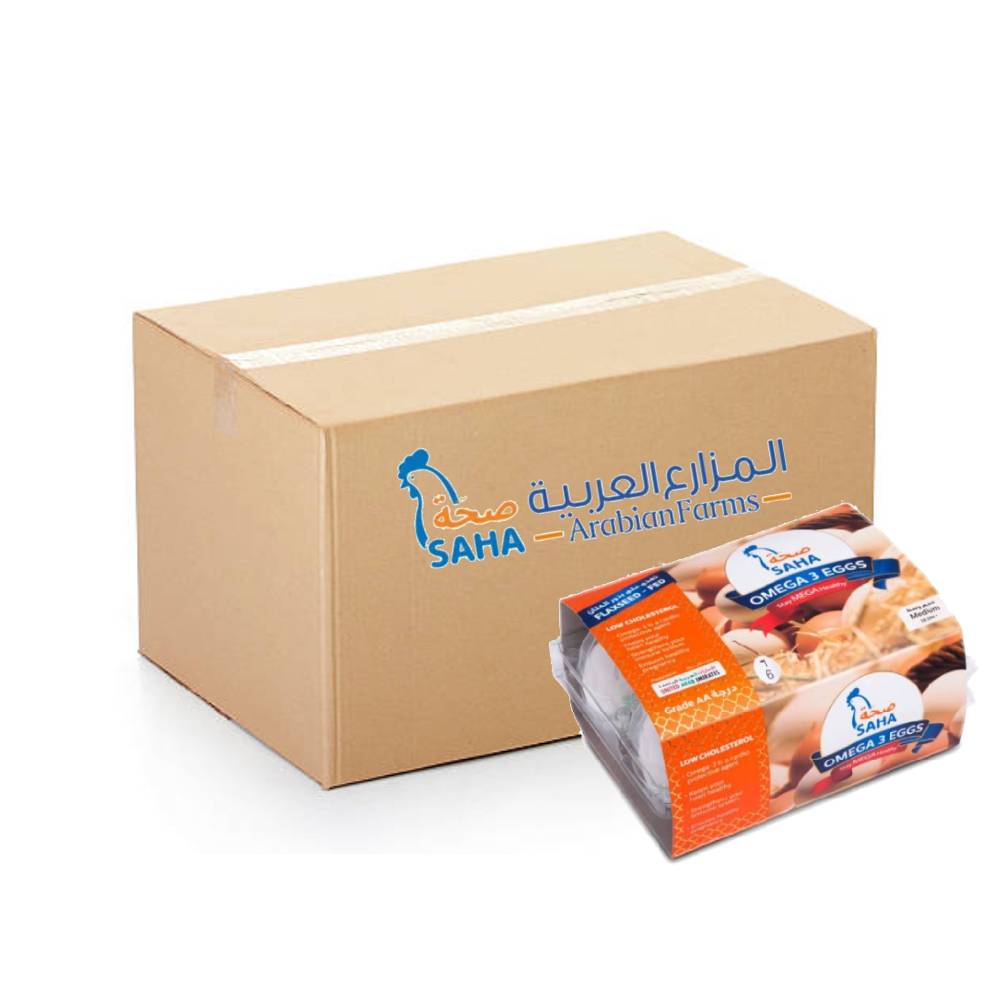 Saha White Omega 3 Eggs Medium 60x6s – Medium-sized white eggs enriched with Omega-3 fatty acids, packed in convenient 6-egg cartons for freshness and health benefits.