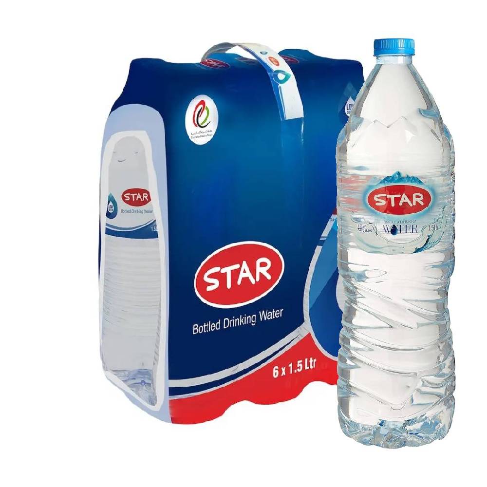 Star Bottled Drinking Water 6x1.5L – Pure and refreshing hydration in convenient large bottles.