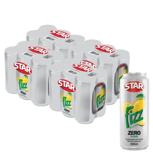 Star Fizz Lemon & Lime Zero Sugar Soft Drink – 24x300ml pack offering a zesty lemon-lime flavor with zero sugar in convenient 300ml cans, perfect for a refreshing, guilt-free sip.