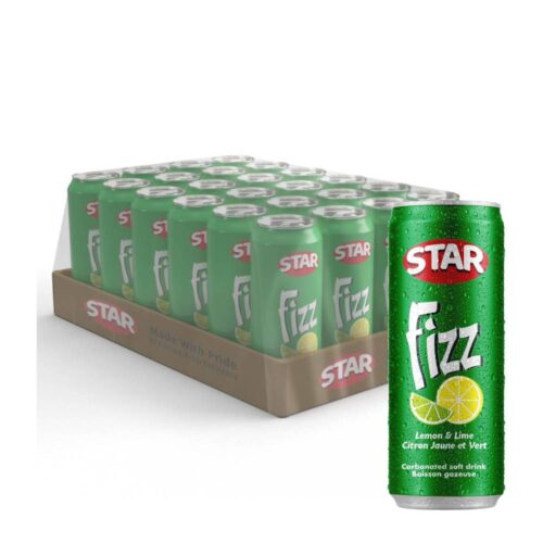 Star Lemon & Lime Fizz – 24x300ml pack featuring a refreshing blend of lemon and lime flavor in convenient 300ml cans, ideal for a crisp, fizzy drink anytime.