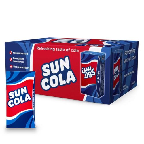 Suncola Non-Carbonated Cola Drink – 18x125ml pack featuring smooth, non-carbonated cola flavor in convenient 125ml bottles, perfect for a refreshing, fizzy-free drink.