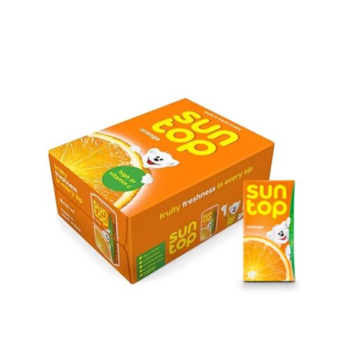 Suntop Orange Juice – 18x125ml pack featuring fresh and tangy orange juice in convenient 125ml bottles, perfect for a quick and refreshing drink anytime.